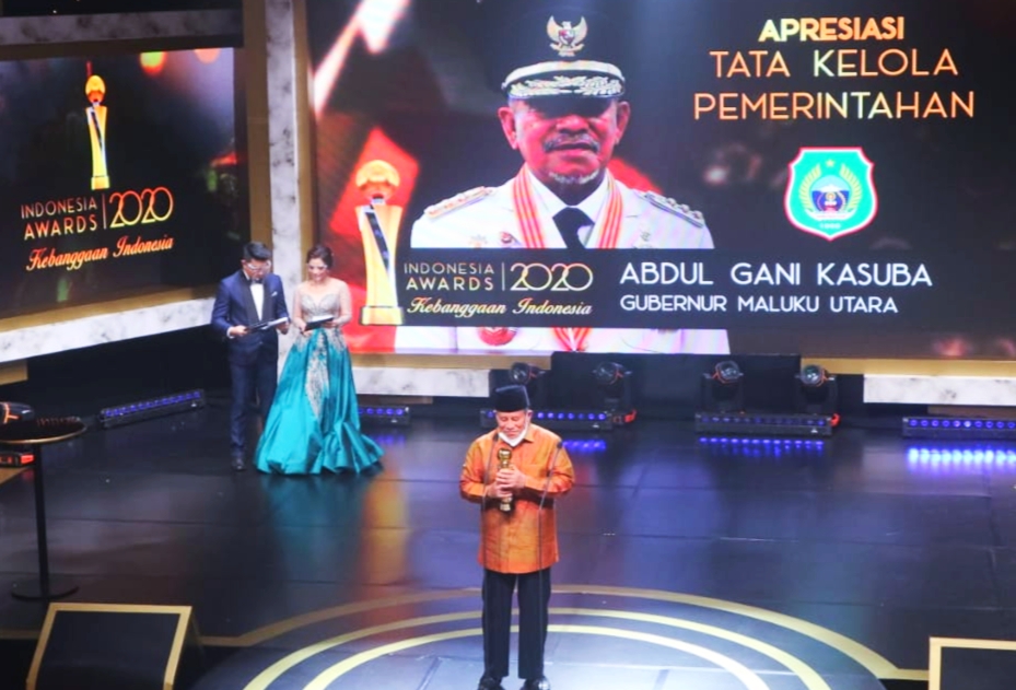 GUBERNUR Abdul Gani Kasuba saat memberikan ucapa terima kasih kepada dewan juri, MNC Grup dan undang lainnya, Rabu (7/10/2020) di Lantai III Gedung iNews TV, Jakarta