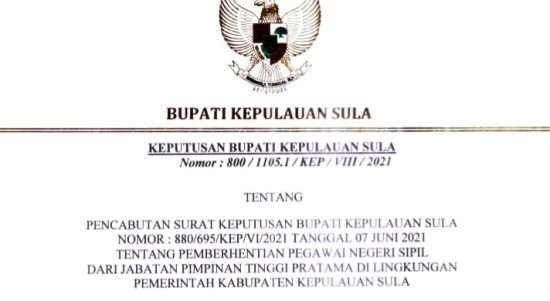 KEPUTUSAN Bupati Kepulauan Sula Fifian Adeningsi Mus, mengembalikan posisi Kadisdukcapil Bambang Fataruba