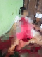 SALAH satu korban pembunuhan sadis di Desa Rawa Mangoli, Kecamatan Mangoli Utara, Kepsul Rabu (10/8/2022) MML (32) yang terpapar di ruang tamunya.