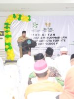 WALIKOTA Ternate M. Tauhid Soleman saat menyampaikan sambutan kegiatan isra mi'raj dan milad BAZNAS Kota Ternate di Aula Kantor Walikota Ternate, Selasa (20/1/2026) malam