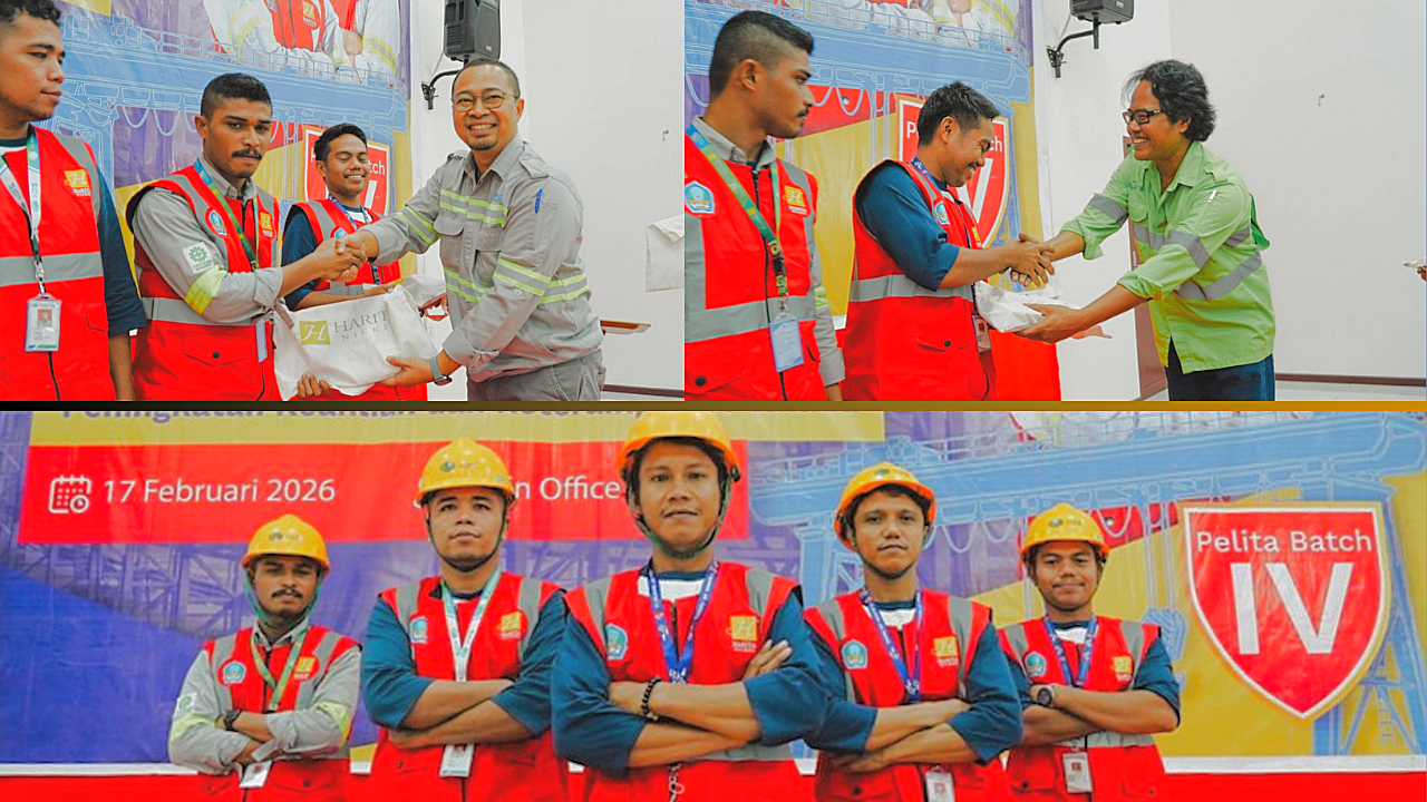 Community Development Manager Harita Nickel, Broto Suwarso, memberikan ucapan selamat kepada para peserta vokasi PELITA angkatan IV.