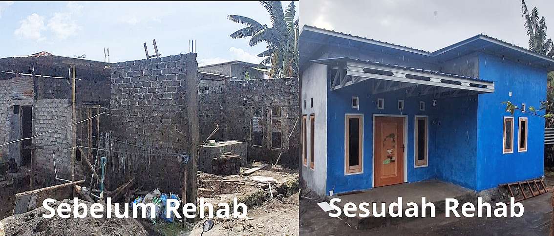 KONDISI rumah milik keluarga Risno Danel sebelum dan sesudah renovasi 